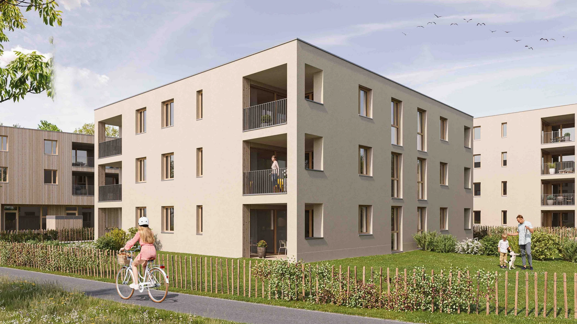 Außenansicht Gebäude Wohnquartier von WilhelmMayer für Investoren in Koblach, Kutzen.