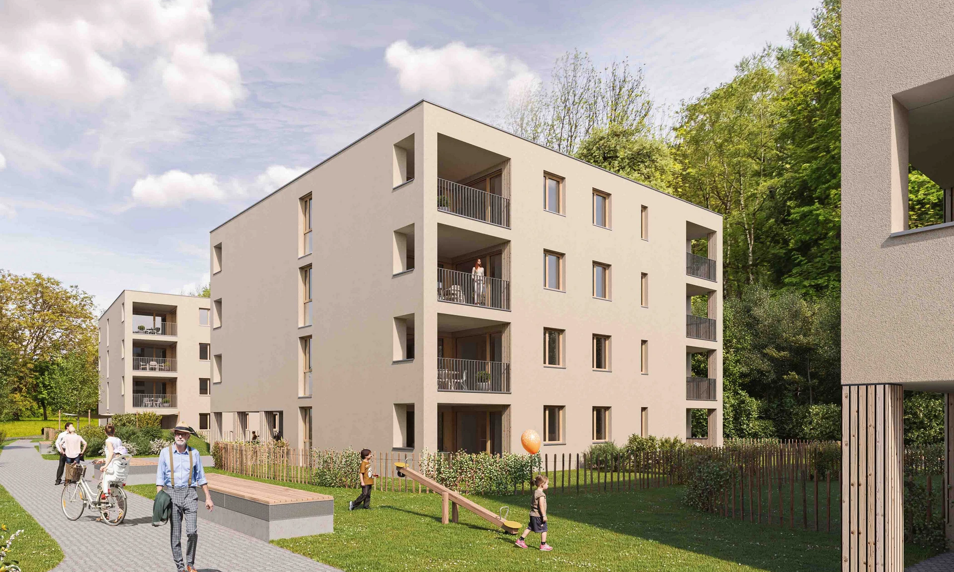 Außenansicht Gebäude Wohnprojekt von WilhelmMayer für Investoren in Koblach, Kutzen.